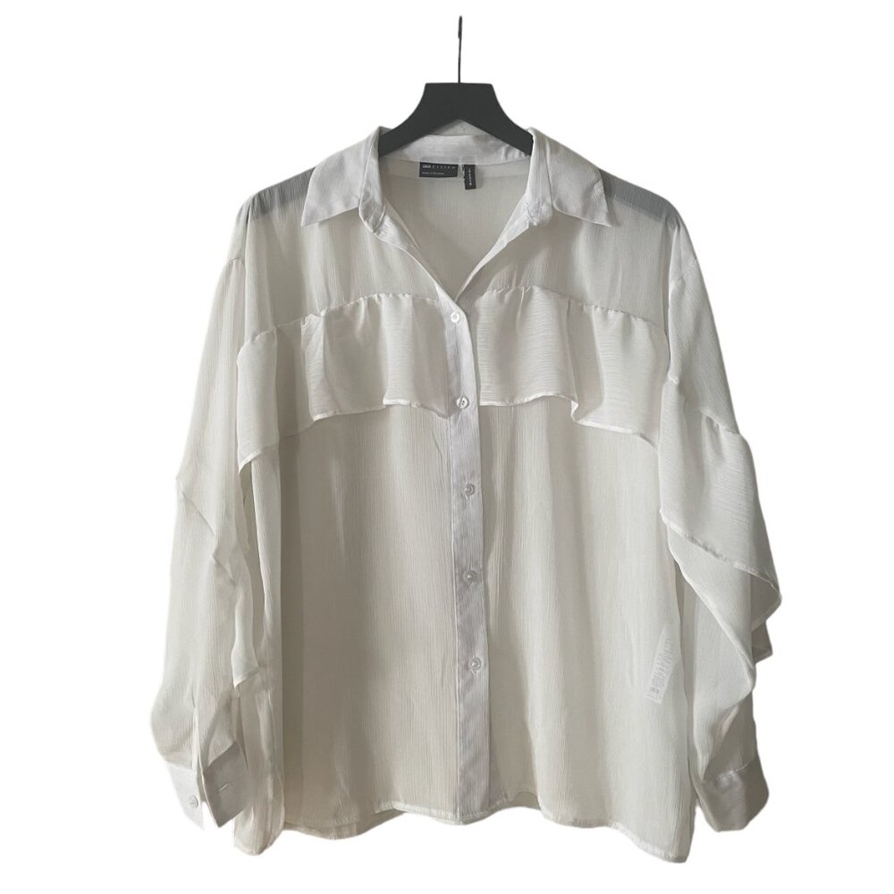 ASOS DESIGN Chiffon Ruffle Front Soft Shirt Sheer Minimalist Ivory White Size 4